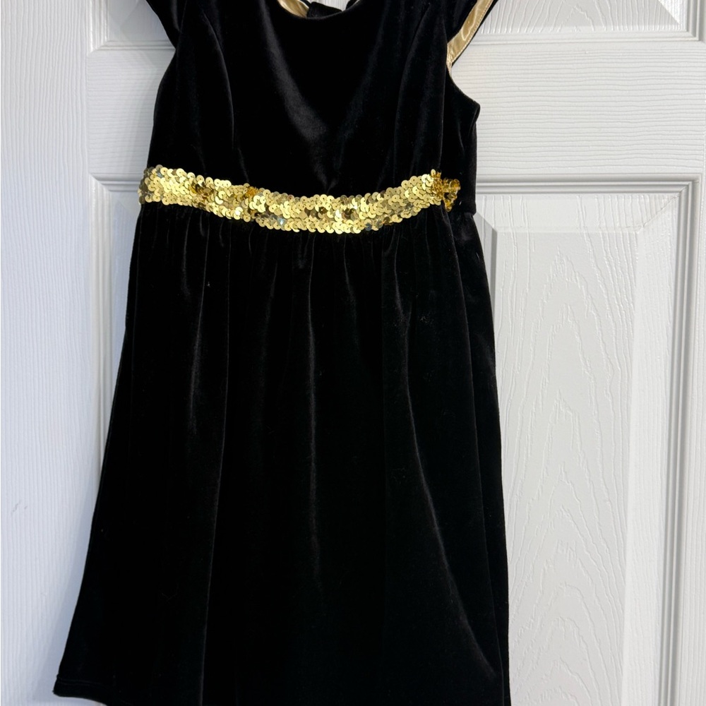 George Black Velvet Dress with Gold Sequin Belt